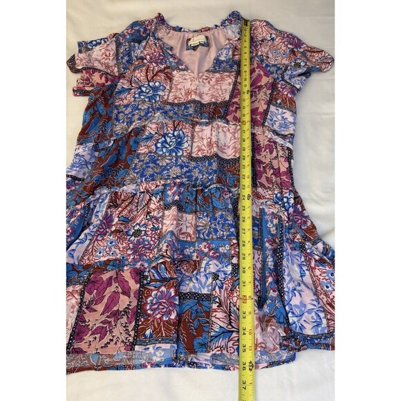 ANTHROPOLOGIE Robin Mini Dress Women XL Blue Pink Florals Tiered SS Boho Chic - Picture 10 of 12